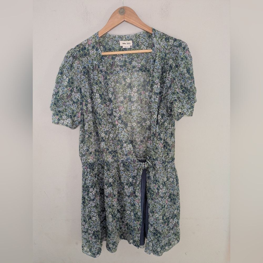 Zadig & Voltaire Betty Blue Ditzy Floral Mini Wrap Dress Size L Cottage Prep